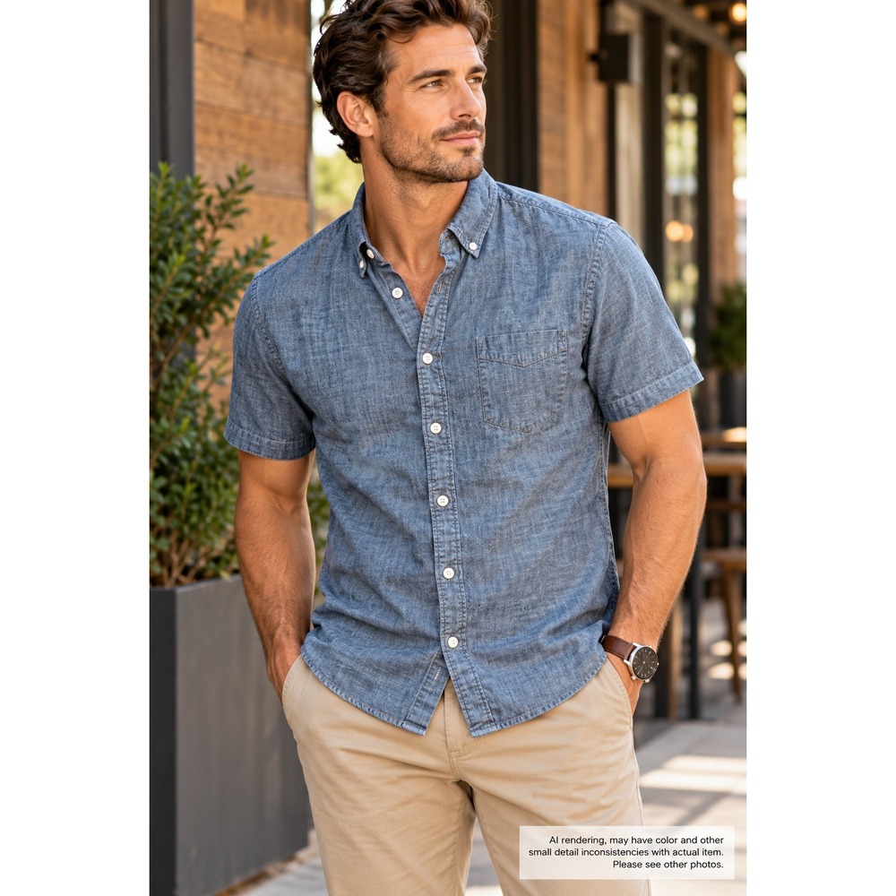 Bonobos Slim Fit Short Sleeve Chambray Shirt Size M Blue Coastal Prep